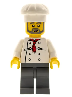 Chef - Torse blanc à 8 boutons, jambes gris bleu foncé, barbe grise