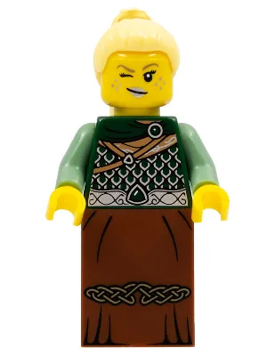 Warrior - Female with Scale Mail, Reddish Brown Skirt, Bright Light Yellow Hair, Silver Lips