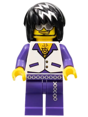 Musician - Male, White Vest with Dark Purple Open Shirt, Dark Purple Pants with Silver Trim