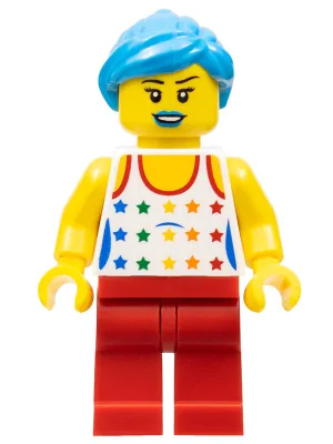 Musician - Female, White Top with Rainbow Stars, Red Legs, Dark Azure Ponytail and Swept Sideways Fringe, Blue Lips