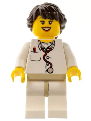 Docteur - Blouse de laboratoire, stéthoscope et thermomètre, jambes blanches, hanches bronzées, longs cheveux tressés à la française (5002146)