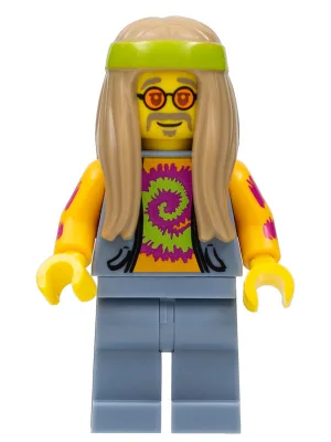 Flower Child, Dark Tan Long Hair, Orange Glasses and Tie Dye Shirt