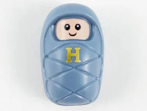 Bébé Harry Potter / Nourrisson avec support à boutons-pression au dos, visage souriant couleur nougat clair, petits yeux et motif lettre H majuscule dorée (6315567)