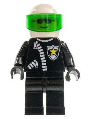 Polizei – Reißverschluss mit Sheriffstern, weißer Helm, transparent-grünes Visier