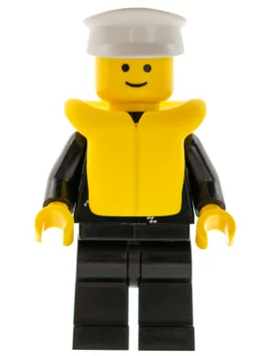 Politie-uniform - Ritssluiting met badge, zwarte broekspijpen, witte pet, reddingsvest