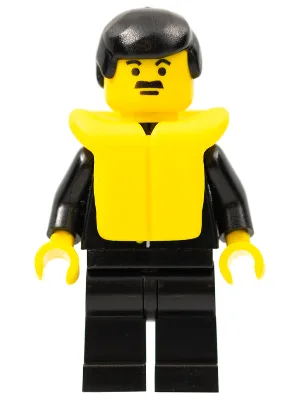 Police - Costume avec étoile de shérif, jambes noires, cheveux noirs, gilet de sauvetage