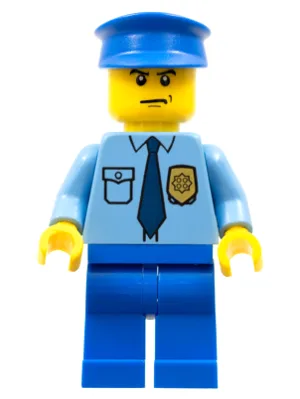 Police - City Shirt with Dark Blue Tie and Gold Badge, Blue Legs, Blue Police Hat, Scowl