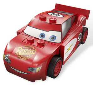 Lightning McQueen – Rostfarbene Motorhaube, rot-weiße Seiten, hellblaugraue 1 x 4 Platten