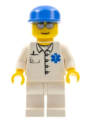 Arzt/Rettungssanitäter – „Star of Life“-Hemd, weiße Hose, blaue Kappe, silberne Sonnenbrille