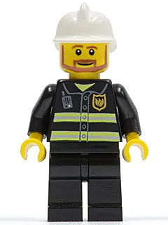 Fire - Reflective Stripes, Black Legs, White Fire Helmet, Brown Beard Angular