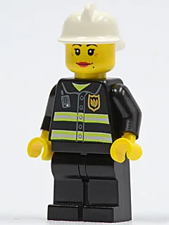 Feuerwehr – Reflektierende Streifen, schwarze Beine, weißer Feuerwehrhelm, weiblich