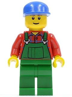 Salopette verte de fermier, casquette bleue