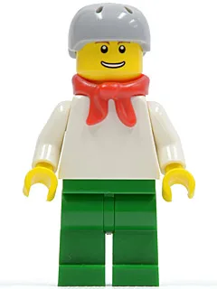 Einfarbig weißer Torso mit weißen Armen, grünen Beinen, Helm und Schal