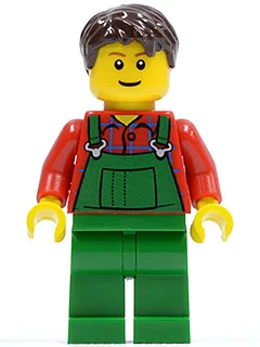 Overalls Farmer Green, Dark Brown Short Tousled Hair