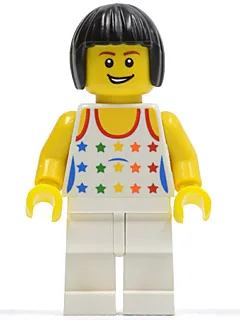 Shirt with Female Rainbow Stars Pattern, White Legs, Black Bob Cut Hair