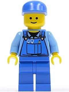 Overall met gereedschap in de zak, blauw, blauwe pet, standaard glimlach