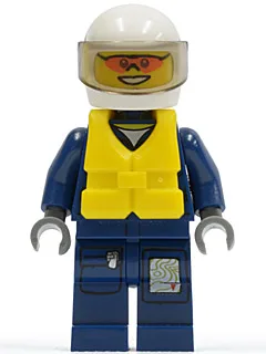 Forstpolizei – Hubschrauberpilot, dunkelblauer Fluganzug mit Abzeichen, Helm, Rettungswesten-Zentralschnalle, orange Sonnenbrille