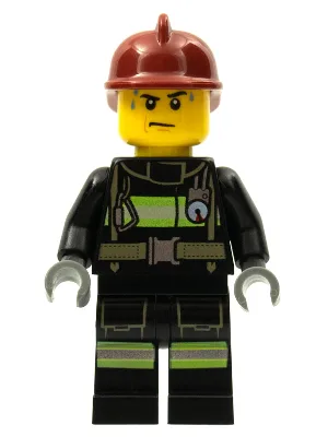 Fire - Reflective Stripes with Utility Belt, Dark Red Fire Helmet, Sweat Drops