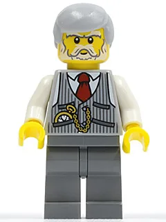 Pinstripe Vest, Red Tie and Pocket Watch, Dark Bluish Gray Legs, Light Bluish Gray Male Hair