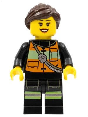 Fire - Reflective Stripe Vest with Pockets and Shoulder Strap, Dark Brown Ponytail and Swept Sideways Fringe