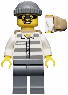 Politie - Gevangene 50380 Gevangenisstrepen, donkerblauwgrijze broek, donkerblauwgrijze gebreide muts, rugzak, masker