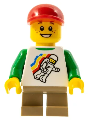 Klassisches Weltraum-Minifiguren-Schwebemuster, dunkelbraune kurze Beine, rote kurze Schirmmütze