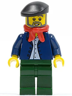 Dark Blue Jacket, Light Blue Shirt, Dark Green Legs, Red Bandana, Black Beret