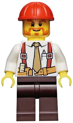 Construction Foreman - Shirt with Tie and Suspenders, Dark Brown Legs, Red Construction Helmet
