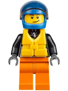 Xtreme Powerboat Driver, Male, Brown Dimple, Black Racing Jacket, Orange Legs, Blue Standard Helmet, Yellow Life Jacket