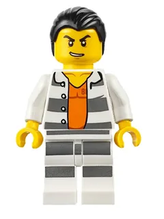 Police - Jail Prisoner Shirt with Prison Stripes and Orange Undershirt, Striped Legs, Hair Combed