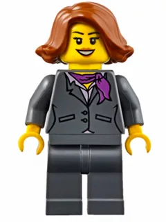 Dark Bluish Gray Jacket with Magenta Scarf, Dark Bluish Gray Legs, Dark Orange Female Hair Short Swept Sideways (Ferry Passenger)