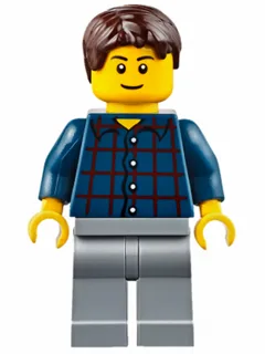 Plaid Button Shirt, Light Bluish Gray Legs, Dark Brown Short Tousled Hair