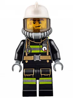 Fire - Reflective Stripes with Utility Belt, White Fire Helmet, Breathing Neck Gear with Air Tanks, Trans-Brown Visor, Beard Stubble