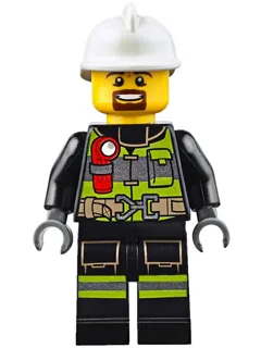 Fire - Reflective Stripes with Utility Belt and Flashlight, White Fire Helmet, Brown Moustache and Goatee