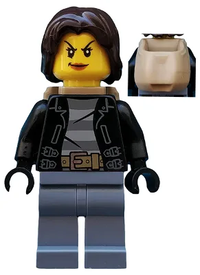 Police - City Bandit Crook Female, Sand Blue Legs, Dark Brown Mid-Length Tousled Hair, Backpack