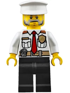 Fire Boat Captain - White Shirt with Red Tie, Badge, Belt, Black Legs, White Police Hat