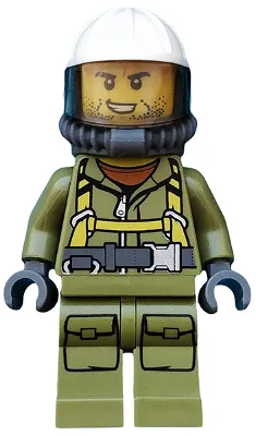 Volcano Explorer - Male Worker, Suit with Harness, Construction Helmet, Breathing Neck Gear with Yellow Air Tanks, Trans-Brown Visor, Stubble