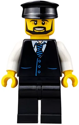 Limousine Driver - Black Vest with Blue Striped Tie, Black Legs, Black Hat, Black Beard