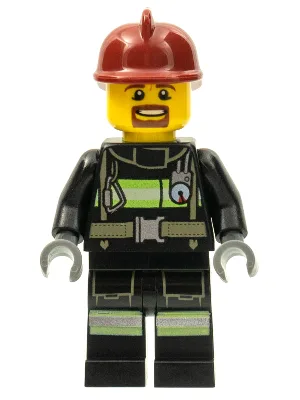 Fire - Reflective Stripes with Utility Belt, Dark Red Fire Helmet, Brown Beard