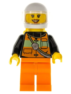 Fire - Female, Reflective Stripe Vest with Pockets and Shoulder Strap, Orange Legs, White Helmet, Yellow Air Tanks