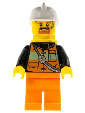 Fire - Reflective Stripe Vest with Pockets and Shoulder Strap, Orange Legs, White Fire Helmet, Yellow Air Tanks, Dark Orange Goatee