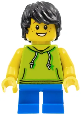 Beachgoer - Boy, Lime Hoodie and Blue Legs