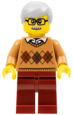 City Newsstand Visitor - Medium Nougat Argyle Sweater, Dark Red Legs, Light Bluish Gray Hair