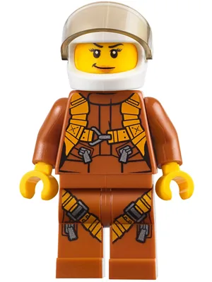 City Jungle Helicopter Pilot Female - Dark Orange Jumpsuit, Dark Orange Legs with Straps, White Helmet, Trans-Brown Visor, Nougat Lips