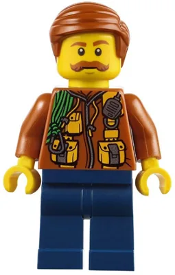 City Jungle Explorer - Dark Orange Jacket with Pouches, Dark Blue Legs, Dark Orange Smooth Hair, Moustache