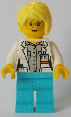 White Shirt over Light Bluish Gray Shirt, Name Tag, Medium Azure Legs, Bright Light Yellow Female Hair, Glasses