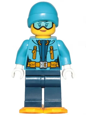 Arctic Explorer - Female, Dark Blue Legs, Dark Azure Beanie, Medium Azure Ski Goggles, Bright Light Orange Snowshoes