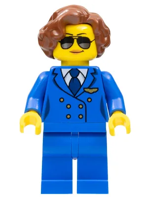 Pilot, Female, Short Reddish Brown Hair, Blue Airline Uniform