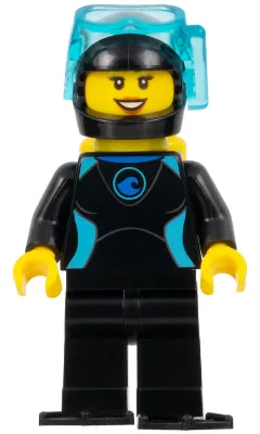 Diver - Female, Black Flippers and Wetsuit with Blue Logo, Yellow Scuba Tank