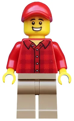Popcorn Vendor - Male, Red Plaid Flannel Shirt, Dark Tan Legs, Red Cap
